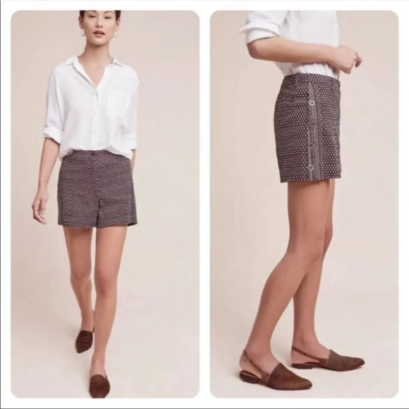 Anthropologie Cartonnier Brown High Rise Side Button Ikat Shorts Size 4 - Picture 11 of 11